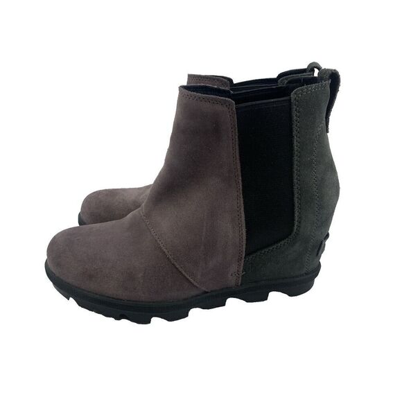 Sorel Joan Of Artic Wedge Chelsea Boot Purple Sage Suede Pull On Ankle Womens 8 - Picture 1 of 12